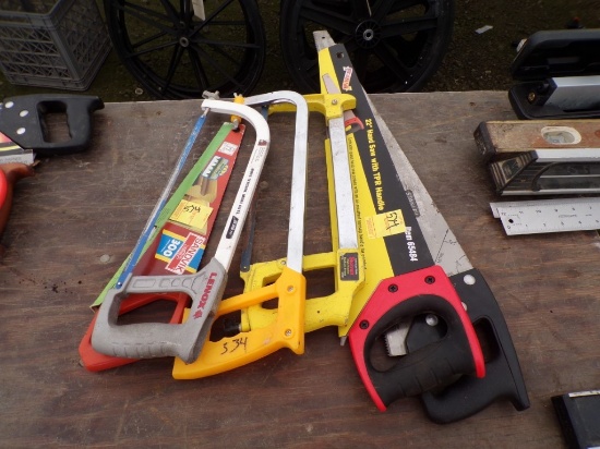 Group Of Assorted Saws, Hacksaw, Hand Saw, Hard Tooth Saw, Tool Box Saw
