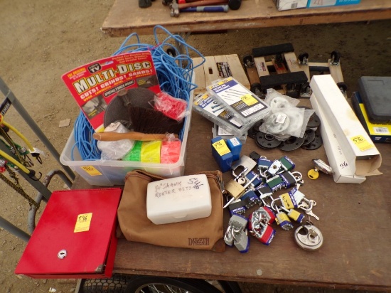 Group Of Misc Items, Red Key Box, Router Bits, Cotter Pins, Nuts, Washers A