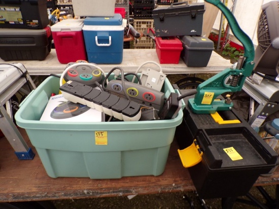 Tote Of Assorted Power Strips & Surge Protectors, Plastic Tool Box w/NxJ Ha