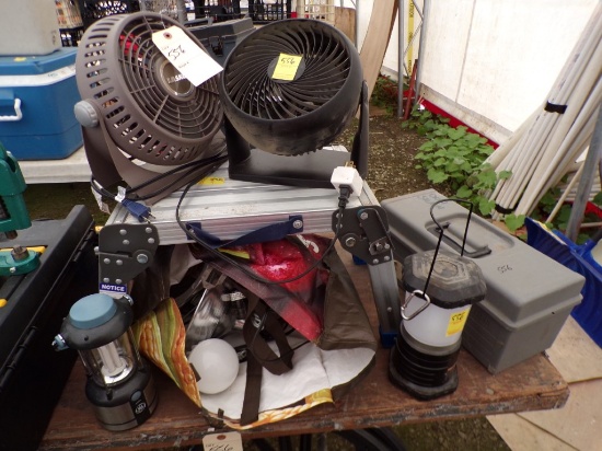 Haulmaster Foldable Working Platform, (2) Small Fans (2) Battery Powered La