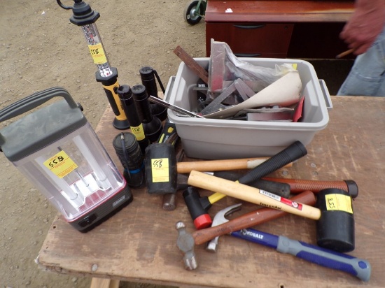 Group Of Misc Items- Flashlights, Assorted Hammers, Angle Squares, Carpente