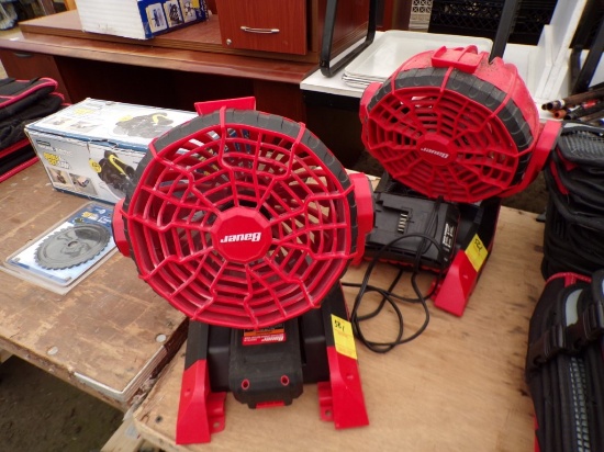 (2) Bauer 20v Portable 2-Speed Fans (1) Battery (2) Chargers