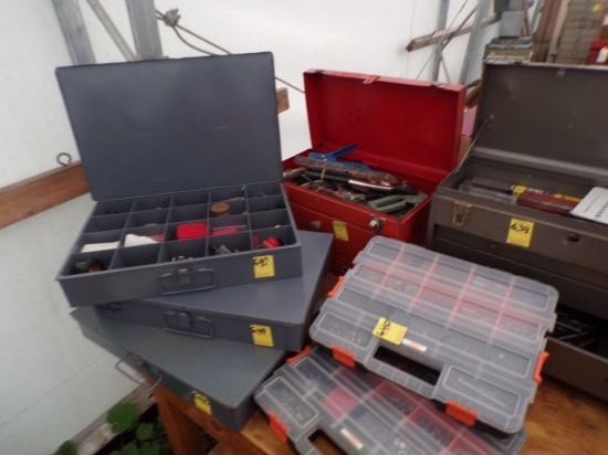 (2) Plastic Organizers with Nuts and Bolts and (3) Metal Organizers with El
