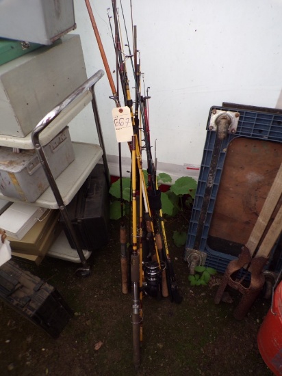 Group of Fishing Poles, Some Have Reels, Some Have Not