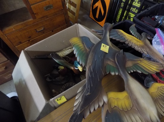 Box of Ceramic Ducks, A Deer Ashtray, Loon made out of a Cow Horn and a Hea