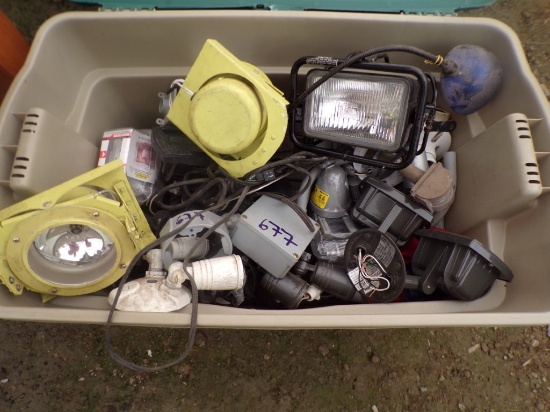 Tote with Assorted Light Fixtures, Junction Boxes, Conduit and Tote of Asso
