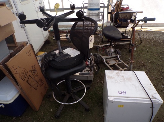 Haier Dorm Size Refrigerator, (2) Black Rolling Chairs, (4) Wall Paintings/
