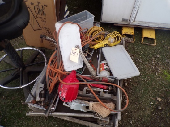 Rolling Poly Cart with Contents - Pipe Bender, Wrenches, Pliers, Ext. Cord,