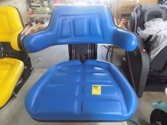 Blue Tractor Seat, Built In Suspension, Back Support and Slide Adjusters