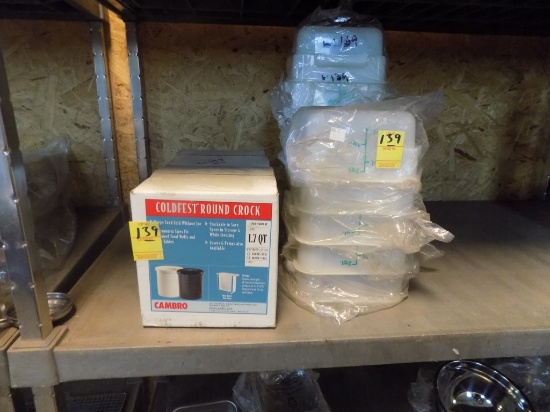 (2) New Coldfest Round Crocks, 1.7 Qt. Size and Group of (12) New Poly 2 Qt