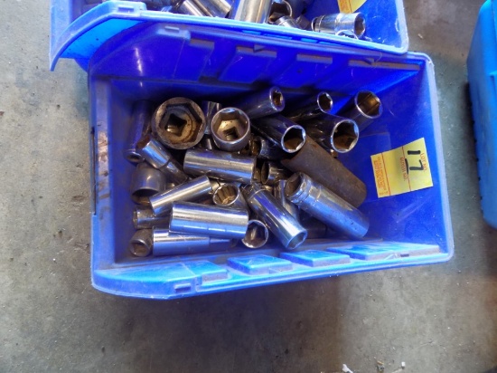 Blue Bin of Assorted Deep and Shallow Sockets