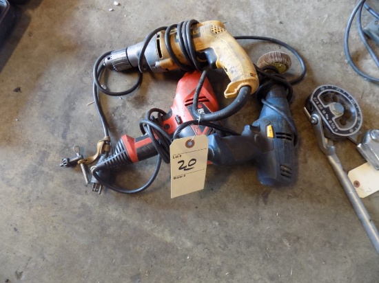 (3) Electric Drills - (1) DeWalt, (1) Black and Decker, (1) Blue No Name, A