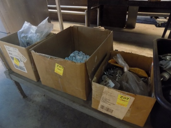(3) Boxes Adjustable Feet and Pads, (1) Box of White, (1) Box of Gray