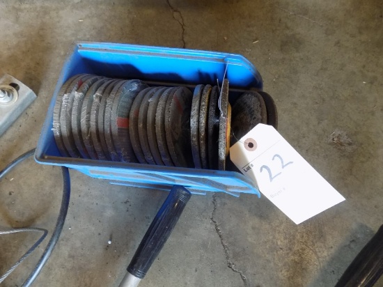Blue Bin Full of Grinder Wheels