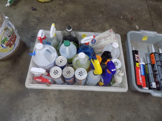 Gray Tote Full of Cleaning Products