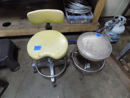 (2) Rolling Stools, (1) with Back, (1) Without