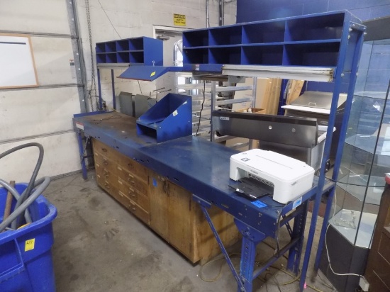 10' Shipping Counter with Drawers ad Doors Underneath, Storage Overhead and