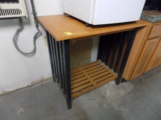 36'' x 23 1/2'' Oak Color and Black Table with Shelf Underneath (Back Room)