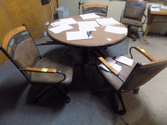 45'' Round Wooden Table with (4) Chairs (Upstairs Office)