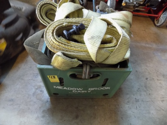 Green Milk Crate Full of Rathet Straps and Lifting Slings
