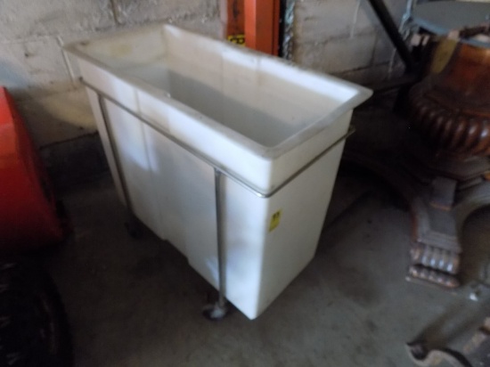 White Poly Bin, 14'' x 28'' in Stainless Roller Cart