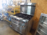 New Serv-Ware Stainless 6 Burner Gas Range with Oven and Overhead Shelf, 36