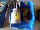 Blue Bin of Wire Wheels and an Older Style S.W.L. Paint Gun
