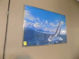 Gold Framed Sailboat Painting on Wall, 36'' x 24'' (Upstairs Office)