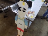 4' Tall Wooden Chef Sign Board and Plastic Chef Clock