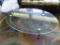 Oval Shaped Glass Top Coffee Table, 50'' x 28'', Gray Steel Frame Underneat