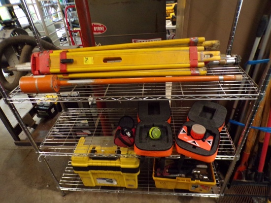 Contents of Wire Shelf (Marked I) - Transit/Level Tri-Pod, Metal Prism Grad