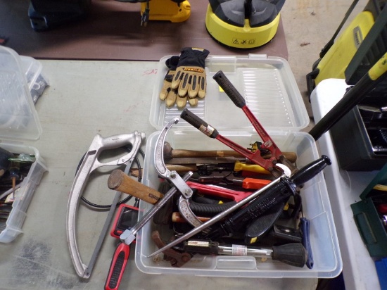 Container of Misc. Tools - Inspection Camera, Bolt Cutters, Files, Gear Pul