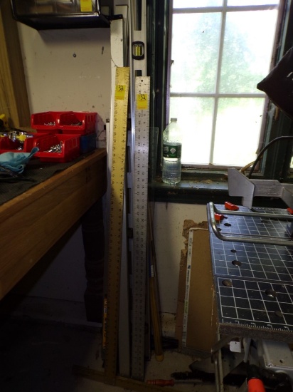 Group of Levels, T-Square, Clamp, Tool Guides In Corner