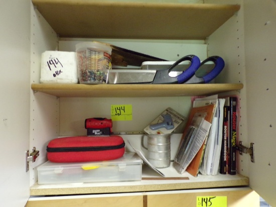 Contents of Upper Cabinet Only with OBX Sticker - Assort. Hand Saws, Misc.