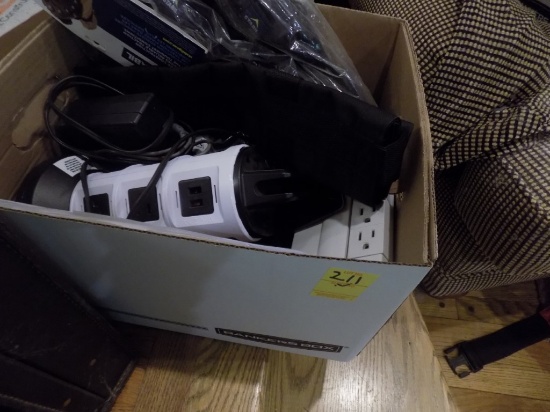 Box of Power Strips, New Strap on Cleats, a Tablet and Misc. Other Items (S