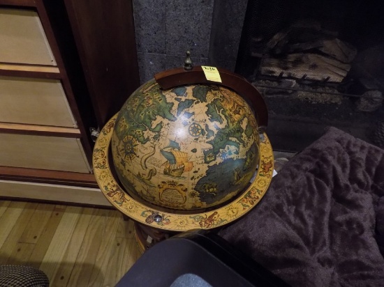 Free Standing Wood Framed 20'' World Globe (Sm. Den off Kitchen)