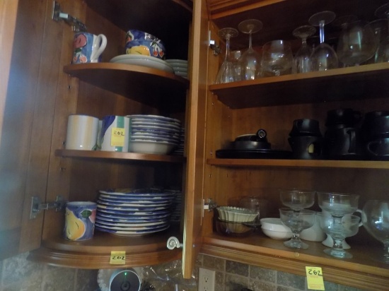Contents of (2) Cupboards to Right of Kitchen Window - Hand Painted Ceramic