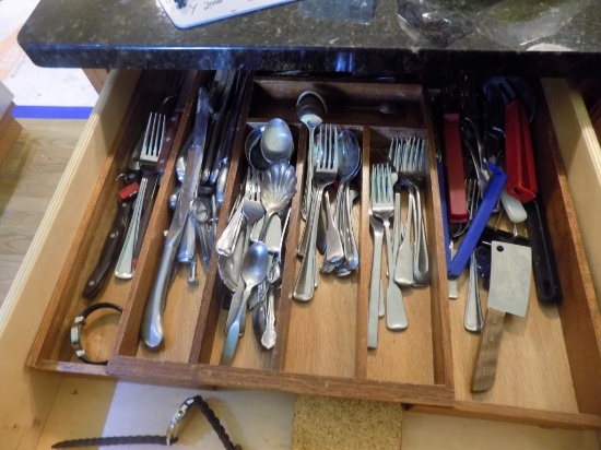Group of Silverware in Left Side Drawer of Island (Kitchen)