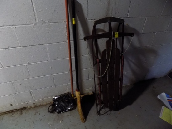 Runner Sled, (2) Brooms  (North Side of Basement)