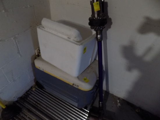 (2) Coolers - (1) Styrofoam, (1) Plastic and Dyson Rechargeable Vacuum (Nor