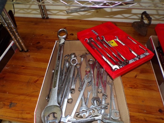 Box of Assorted Wrenches - Craftsman and Gear Wrench and Wrench Sorter