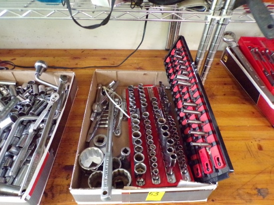 Box of Assort. Sockets, Ratchets and Socket Holders, Mostly Craftsman