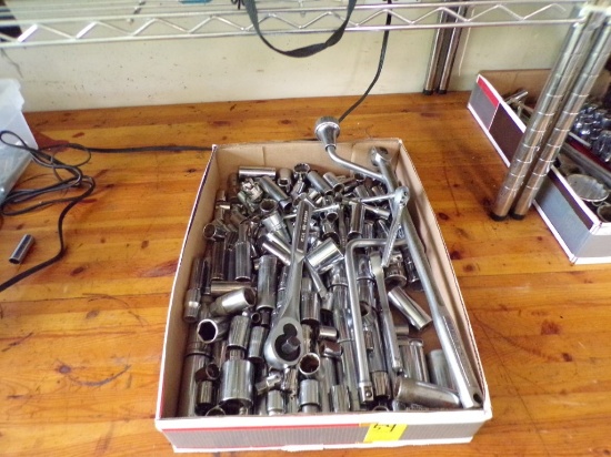 Box with Large Qty. of Sockets and Ratchets, Mostly Craftsman