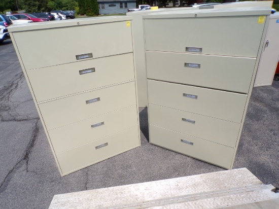 (2) 5 Drawer Lateral Filing Cabinets, 42'' x 18'' x 65''