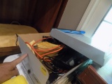 Box with Office Supplies - Pens, Pencils, Tape Dispensers, Paper Cutters,Et