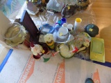 Lg Grp of Household Decorations - Fish Platter, Plastic Cups, Ceramic Pot,