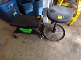 (2) Rolling Shop Stools - (1) Round Adjustable Height with 5 Casters and (1