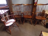(4) Wooden Armed High Back Dining Room Chairs