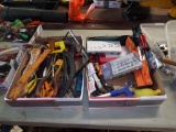 (2) Boxes of Misc. Tools - Hammer, Levels, Hacksaws, Pry-Bar, Torque Wrench