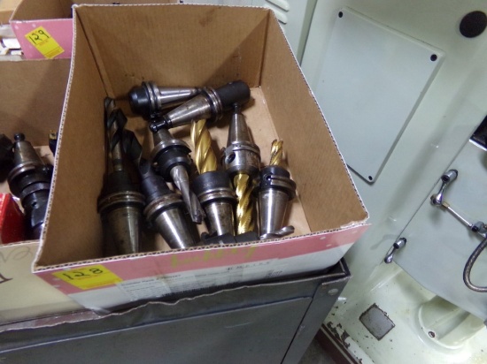 (9) Cat 40 Mill Cutter Holders w/Some Milling Cutters (All Cat 40 Holdners